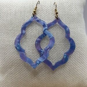 Blue resin earrings With gold tone Fish hooks 3” Drop In Pastel Colors